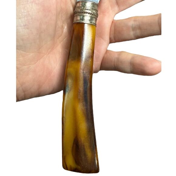 Vintage Blade Serrated Knife Stainless Steel Butterscotch Swirl Bakelite Handle - Picture 7 of 7